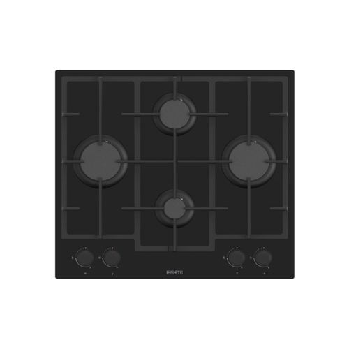 Plaque à Gaz 60 cm Noir, Verre Trempé, Grilles Multi-foyers en Fonte Infinity