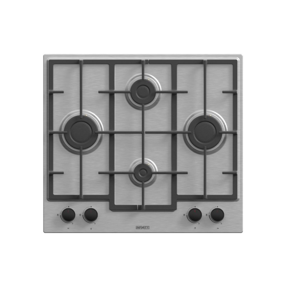 Plaque à Gaz 60 cm Inox, Grilles Fonte, Allumage Une Main Infinity