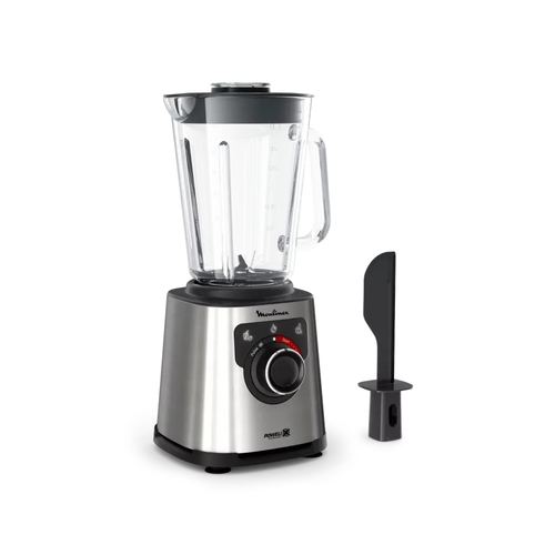 Blender Perfect Mix 1200 W Bol 2 L en Verre Noir et Metal + Spatule Moulinex