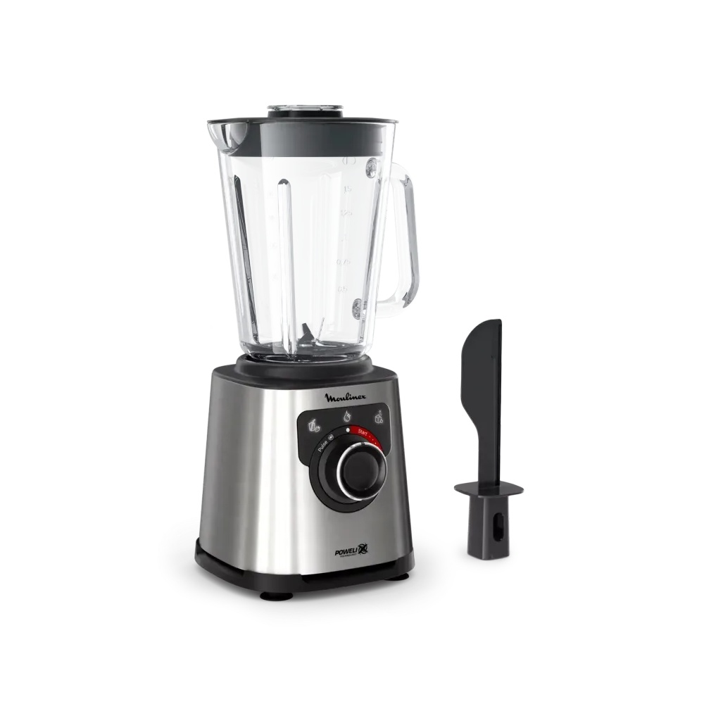 Blender Perfect Mix 1200 W Bol 2 L en Verre Noir et Metal + Spatule Moulinex